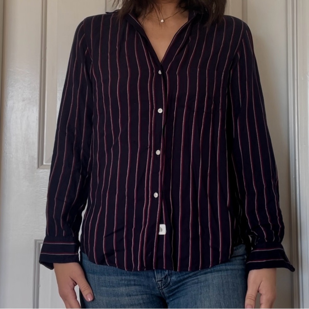 Grayson Striped Navy and Red Women's button down